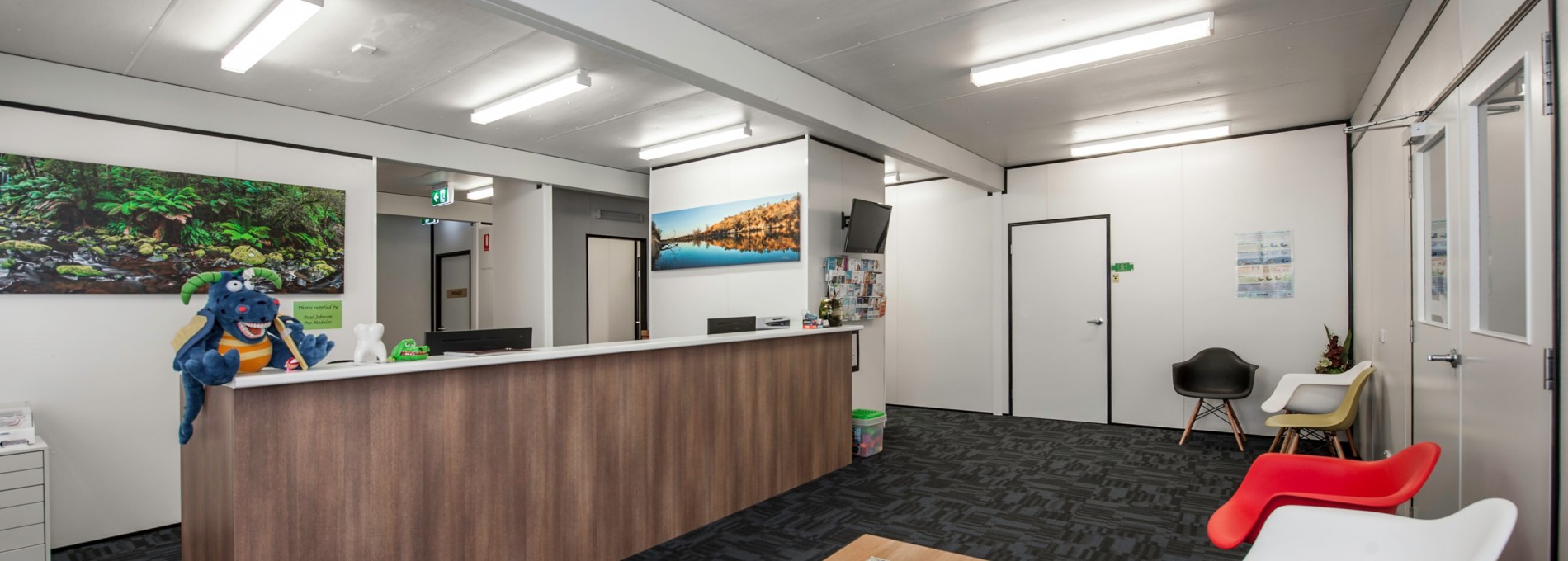 Interior of Reception Foyer with Desk and Chairs