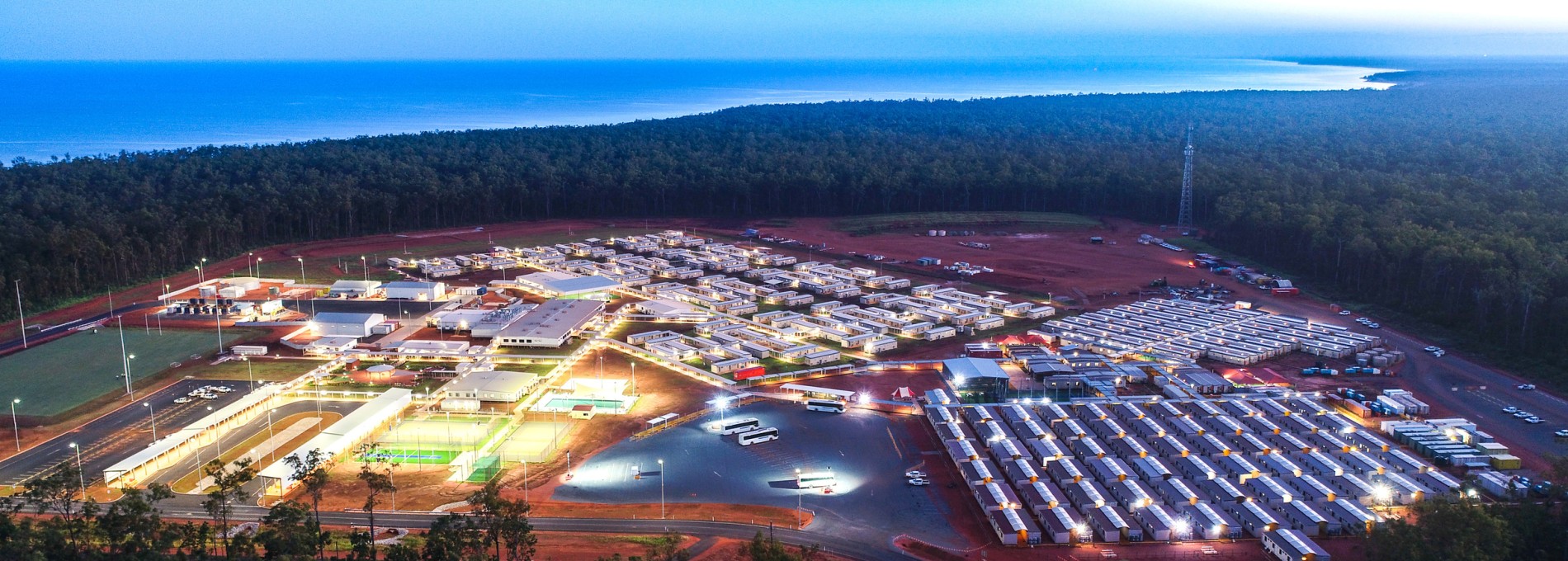 Bird's Eye View of Mining Camp Accommodation at Twilight