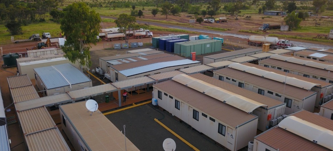 Aerial View of Demountable Buildings in Remote Landscape