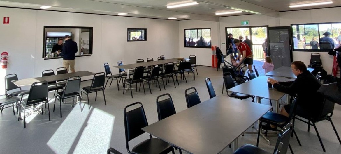 Interior Sports Building with Canteen, Tables and Chairs