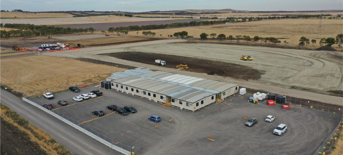 Aerial view of temporary site setup